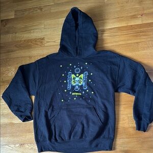 Y2K Black Hoodie with Graphic Design Goth Grunge  Stars skeleton
